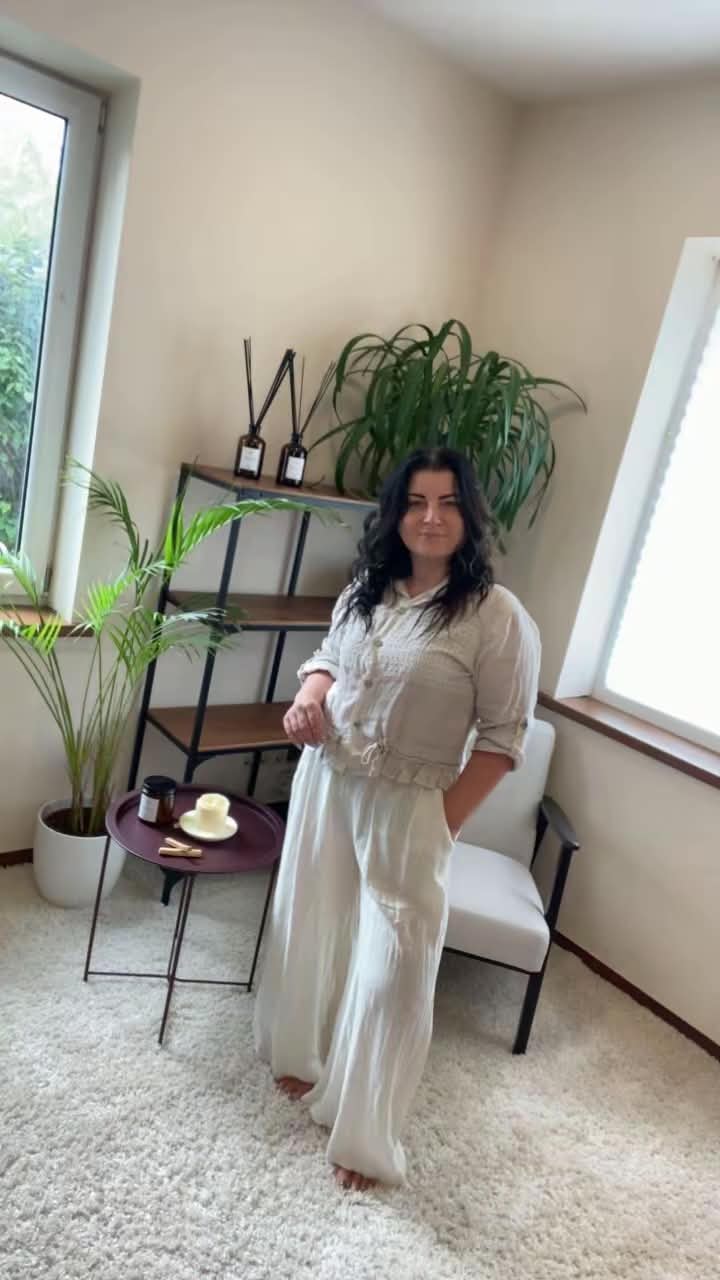 Plačios lininės kelnės su guma